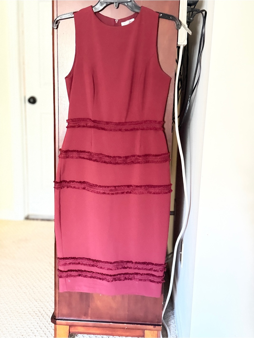 Finders Keepers Sleeveless Wine-Red Fringe Sheath Dress